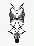Black Strappy Lace Bodysuit Thong