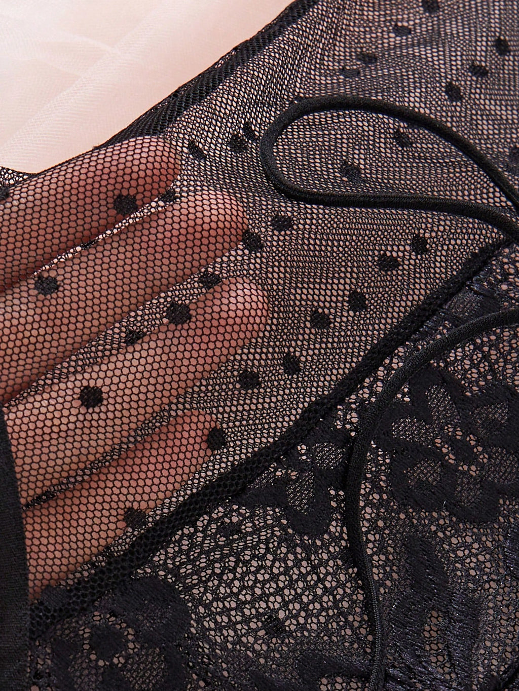 French Floral Lace Sheer Teddy Bodysuit with Front Lace-Up