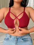Wine Red Front-Clasp Crisscross Wireless Bra (Ribbed)