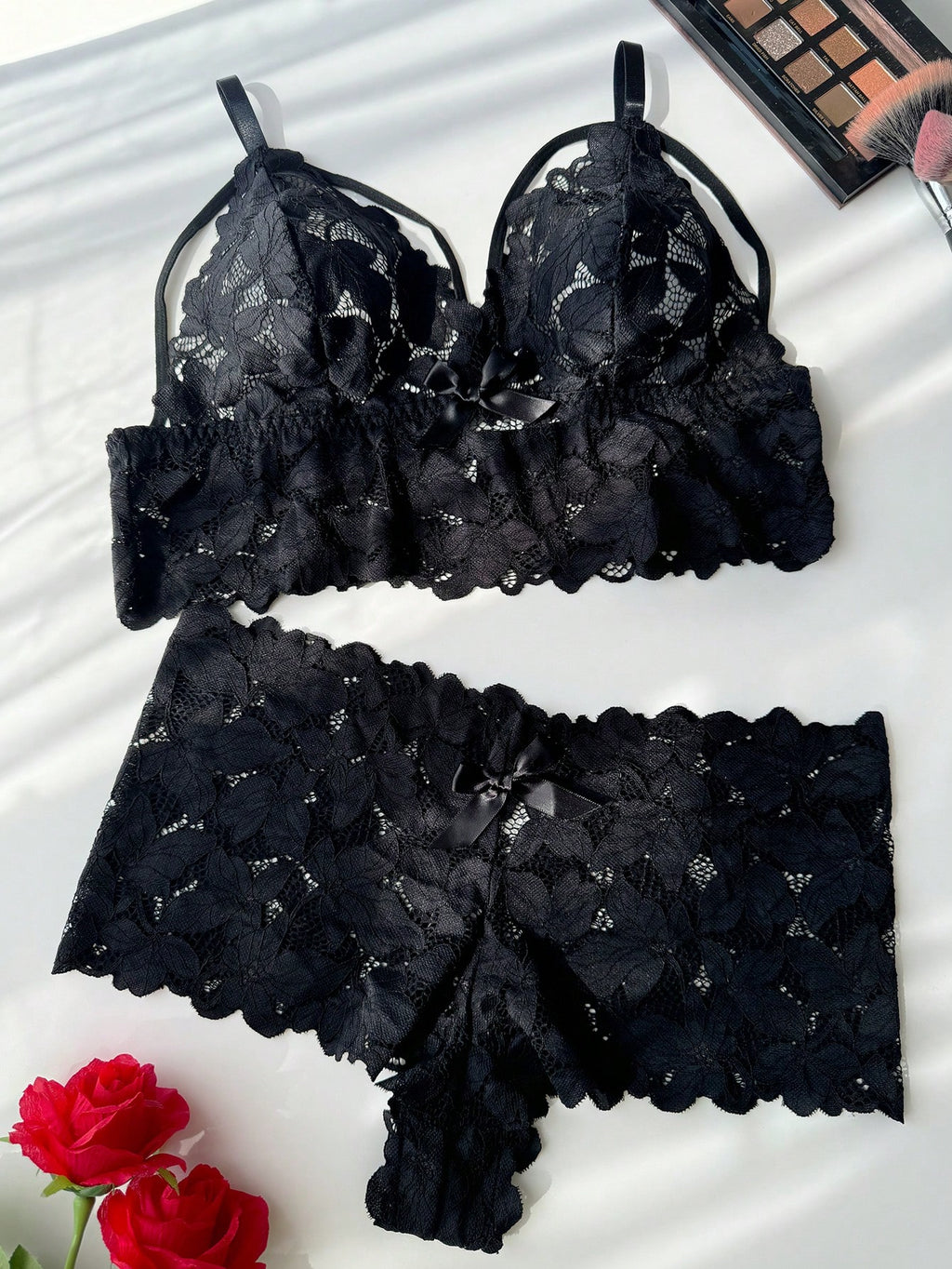 Floral Lace Longline Bralette & High-Waist Shorts Lingerie Set – Multi-Color, Comfy & Sexy