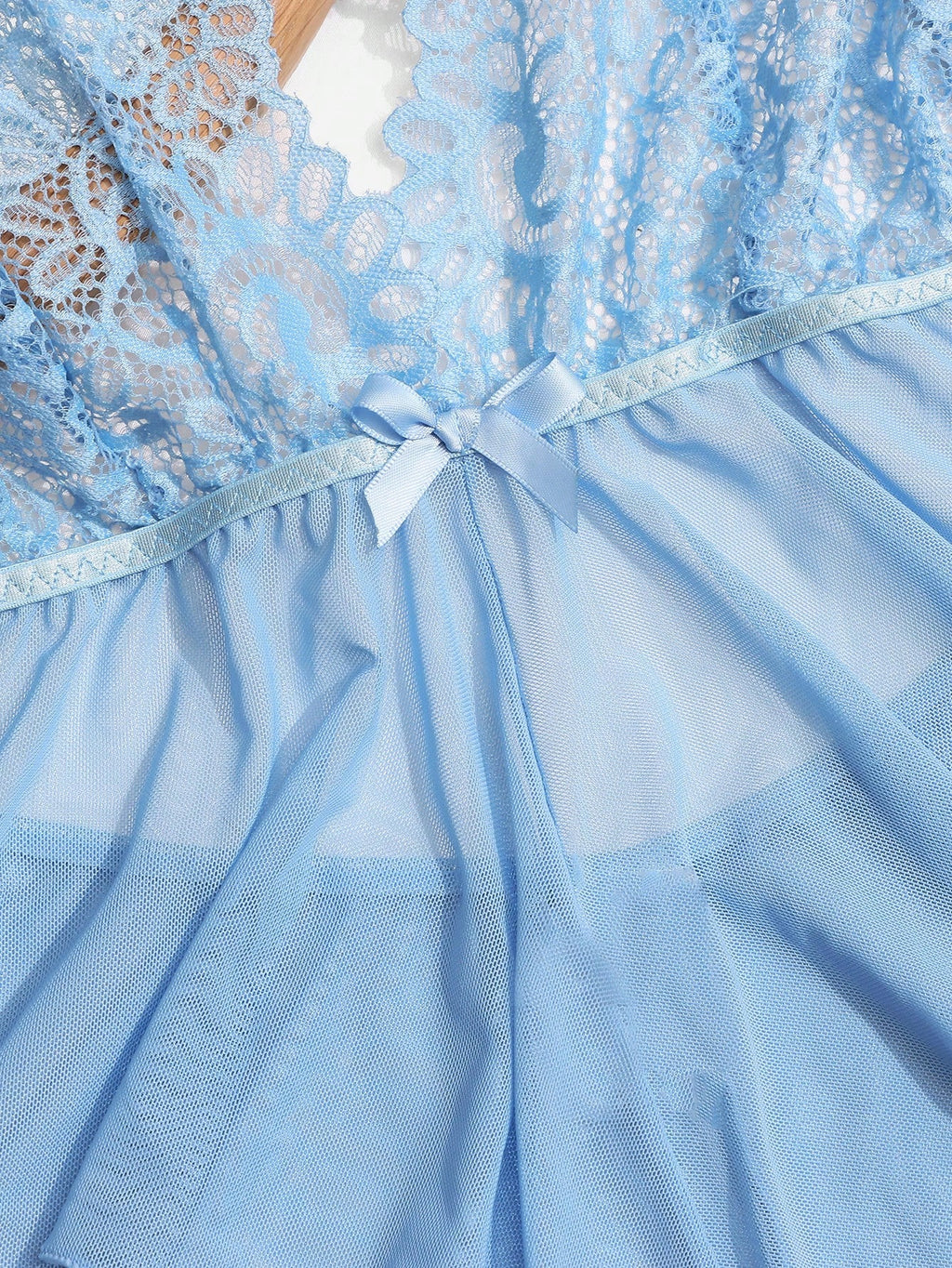 Ice Blue Lace Peplum Deep V Teddy – Cross-Back Mesh Bodysuit, Multi-Color