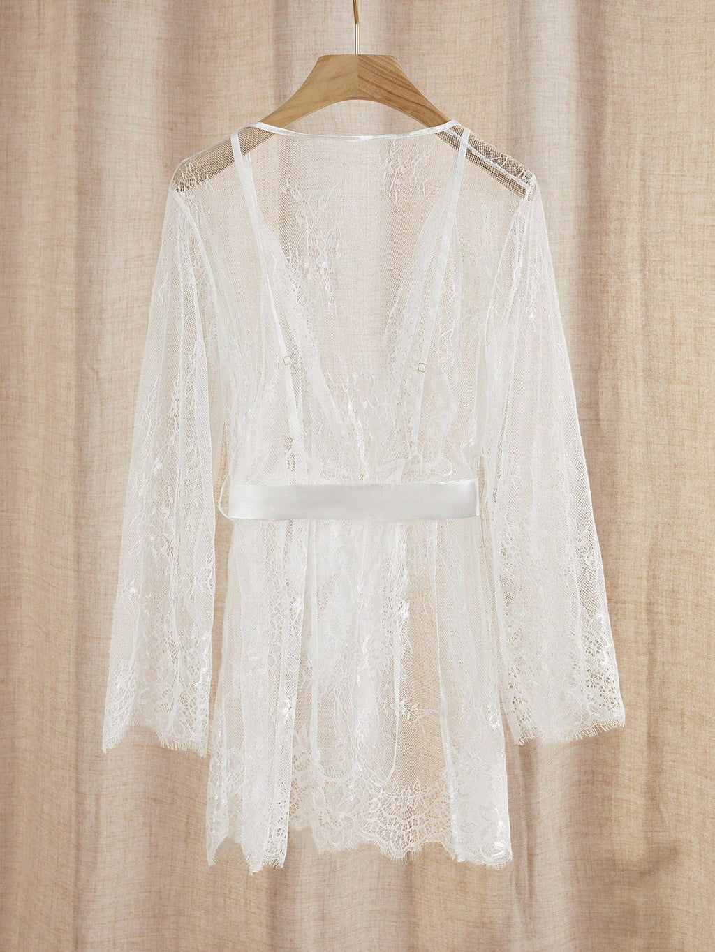 White Lace Teddy & Sheer Robe 2-Piece Set