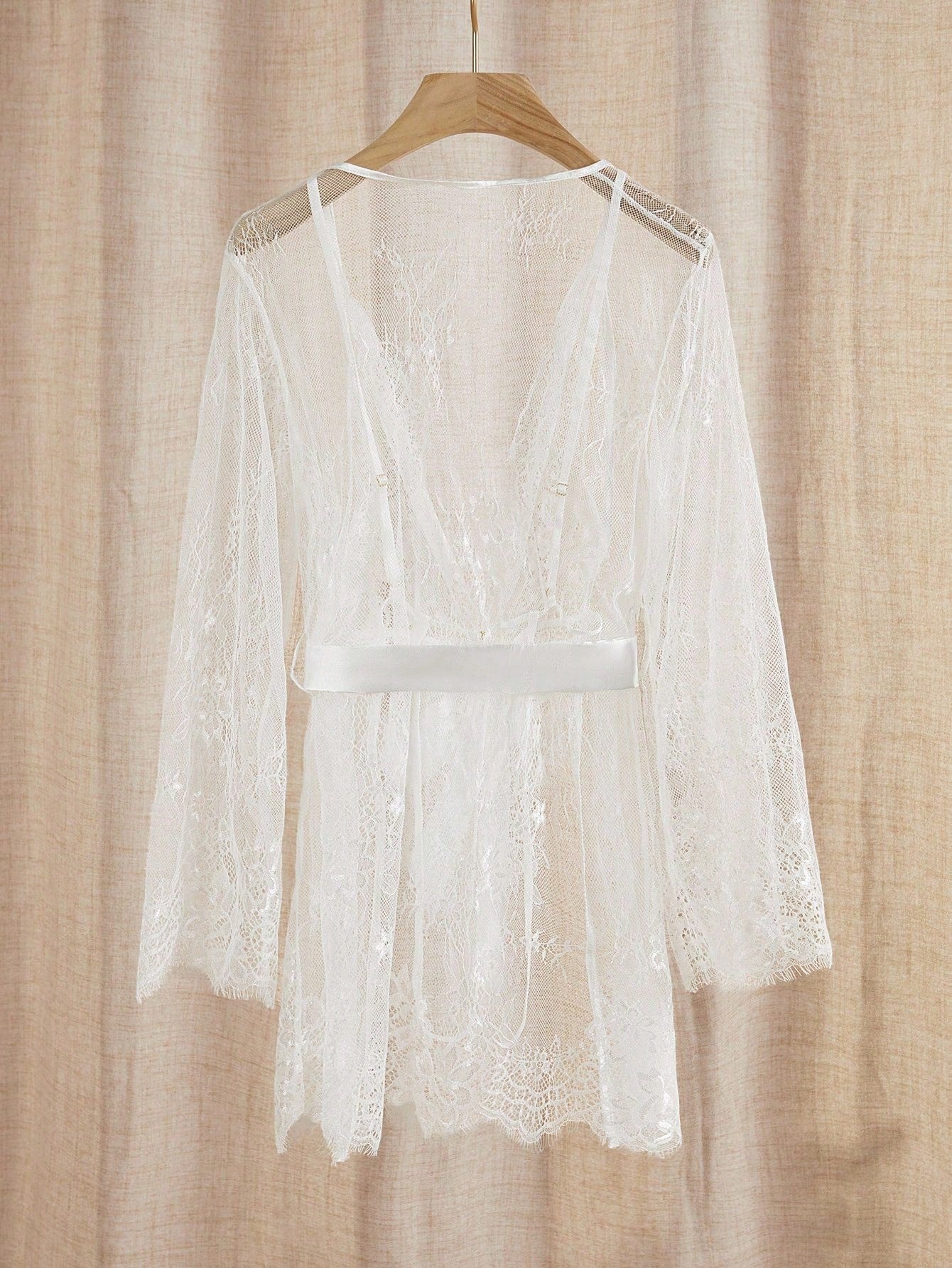 White Lace Teddy & Sheer Robe 2-Piece Set