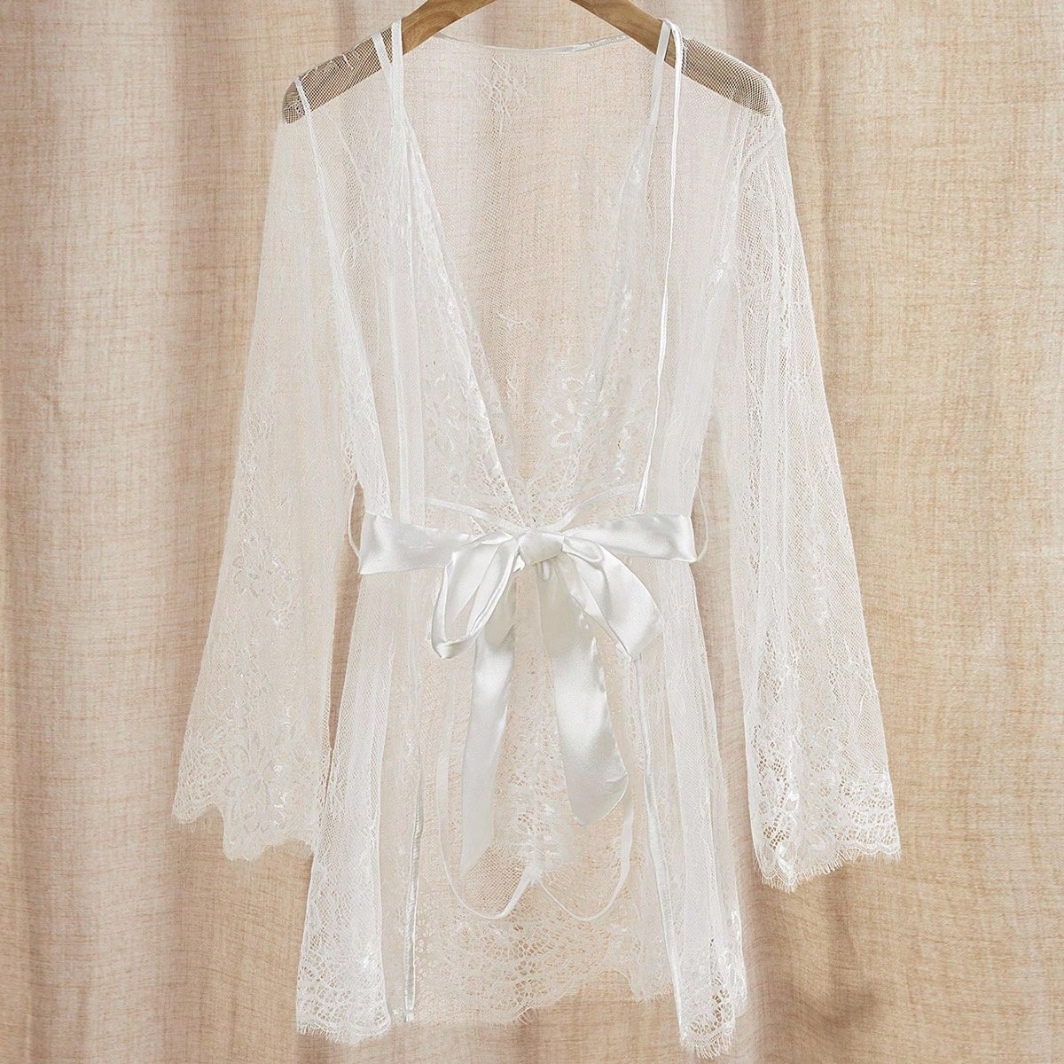 White Lace Teddy & Sheer Robe 2-Piece Set
