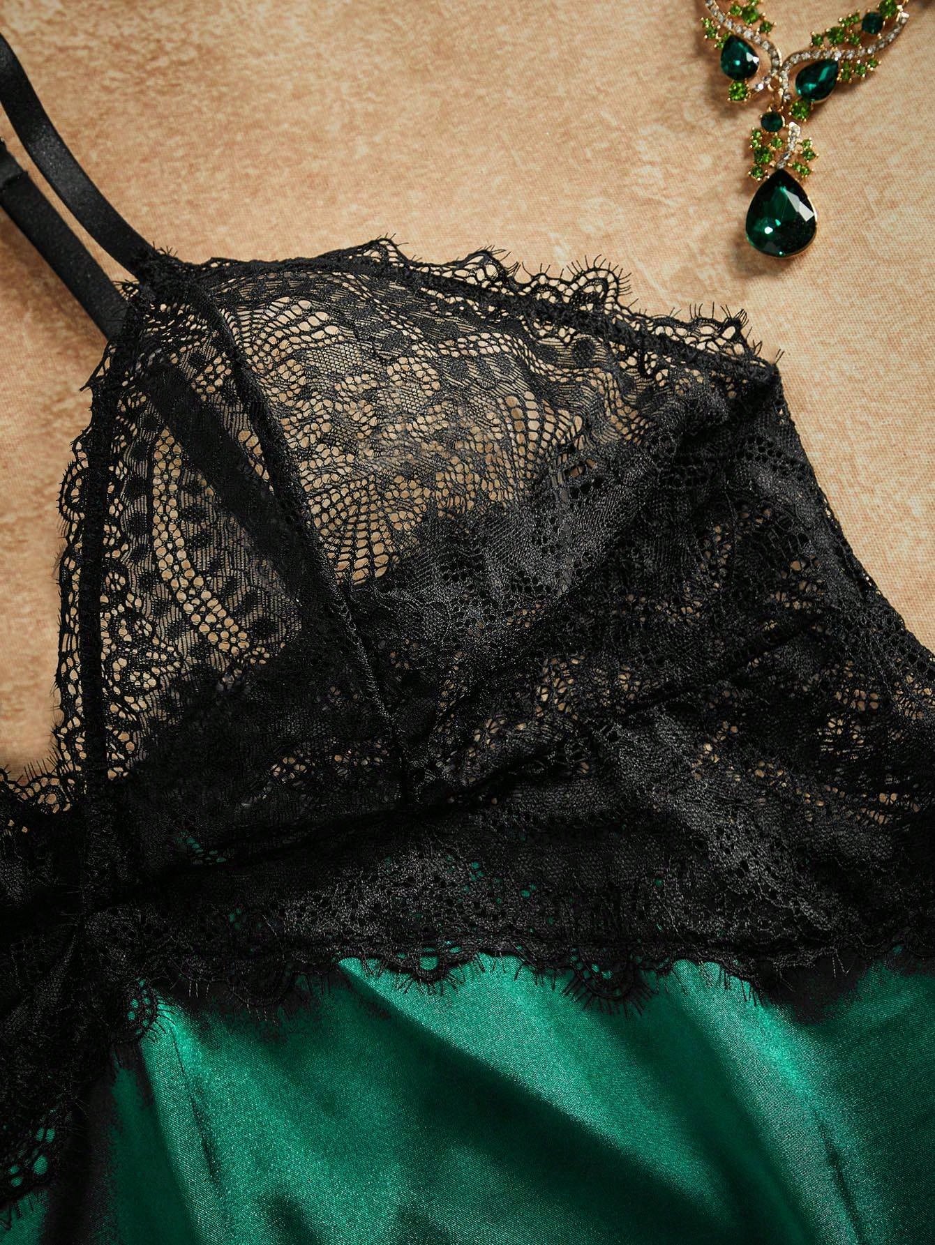 Plus Size Lace & Satin Deep V Chemise – Sexy Curvy Nightdress, Multi-Color