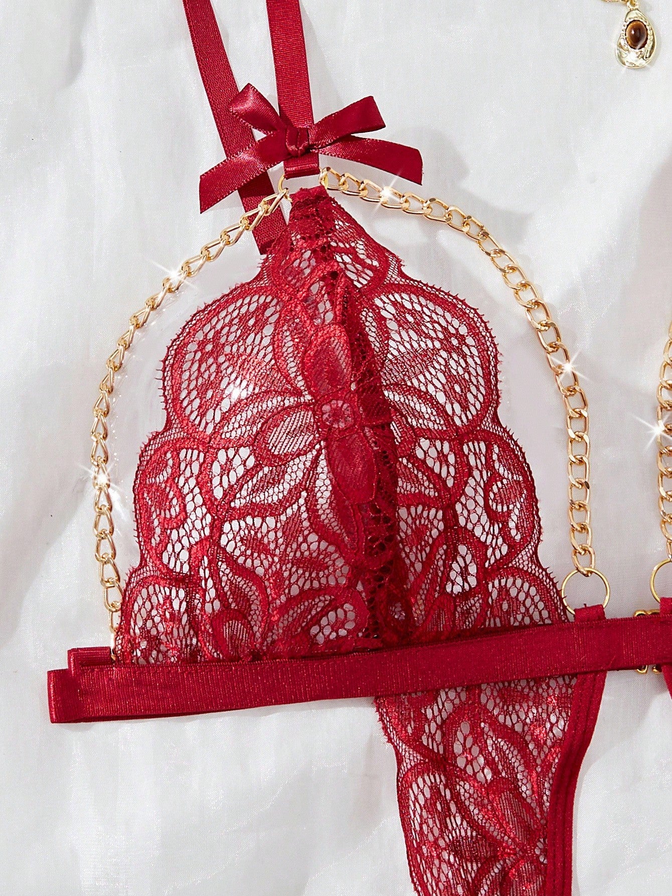 Strappy Silhouette with Bows | Festive Red Lace